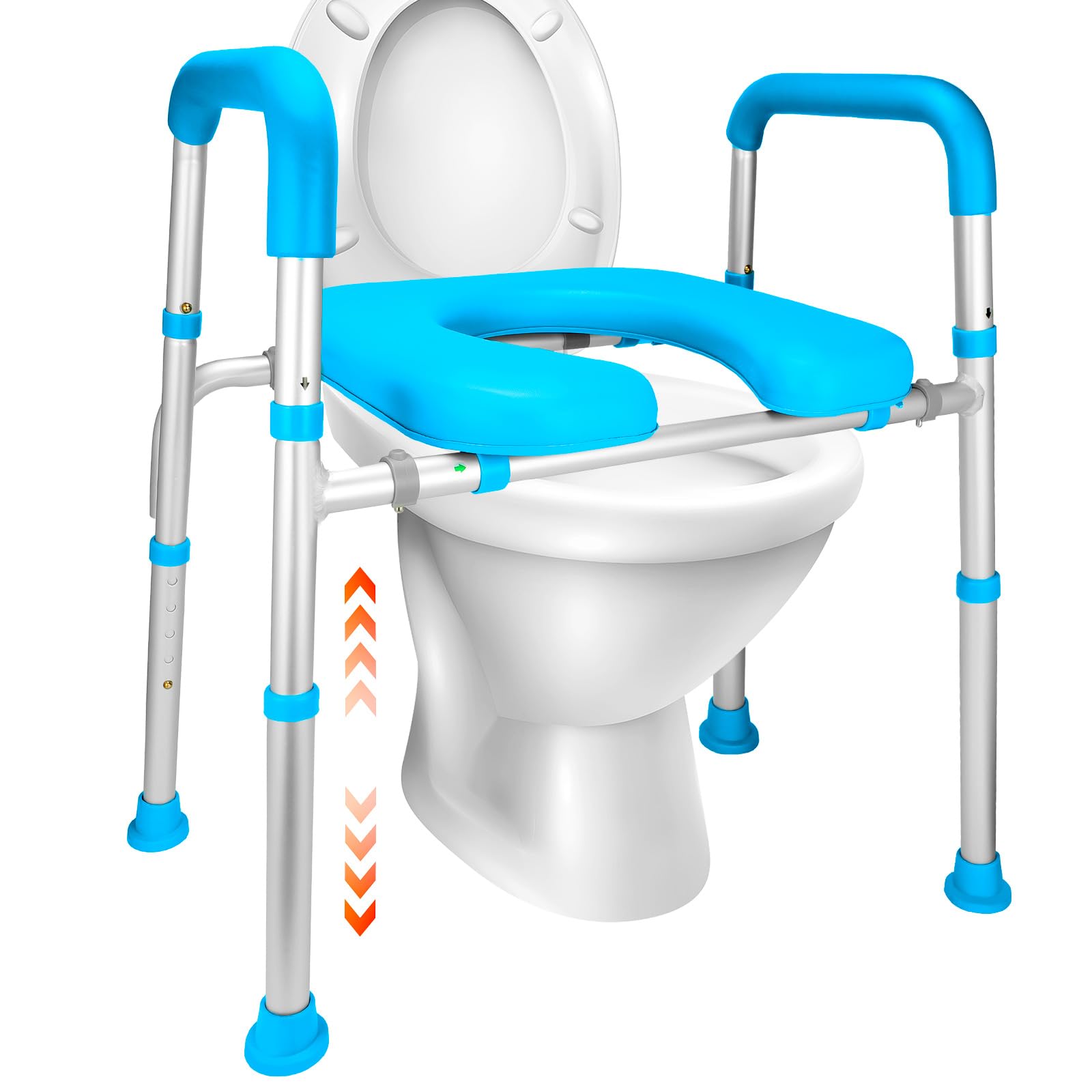 Gillion Raised Toilet Seat with Handles Toilet Seat Risers for Seniors 300Lbs Stand Alone Safety Handrails w/Padded Cushion Height Adjustable Bathroom Assist Frame for Elderly Handicap Disabled