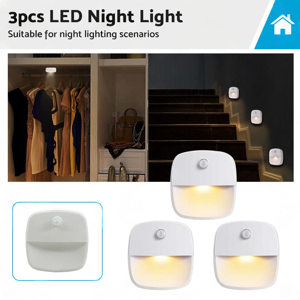 3 PCS Cordless Battery-Powered LED Night Light Motion Sensor Light Warm White
