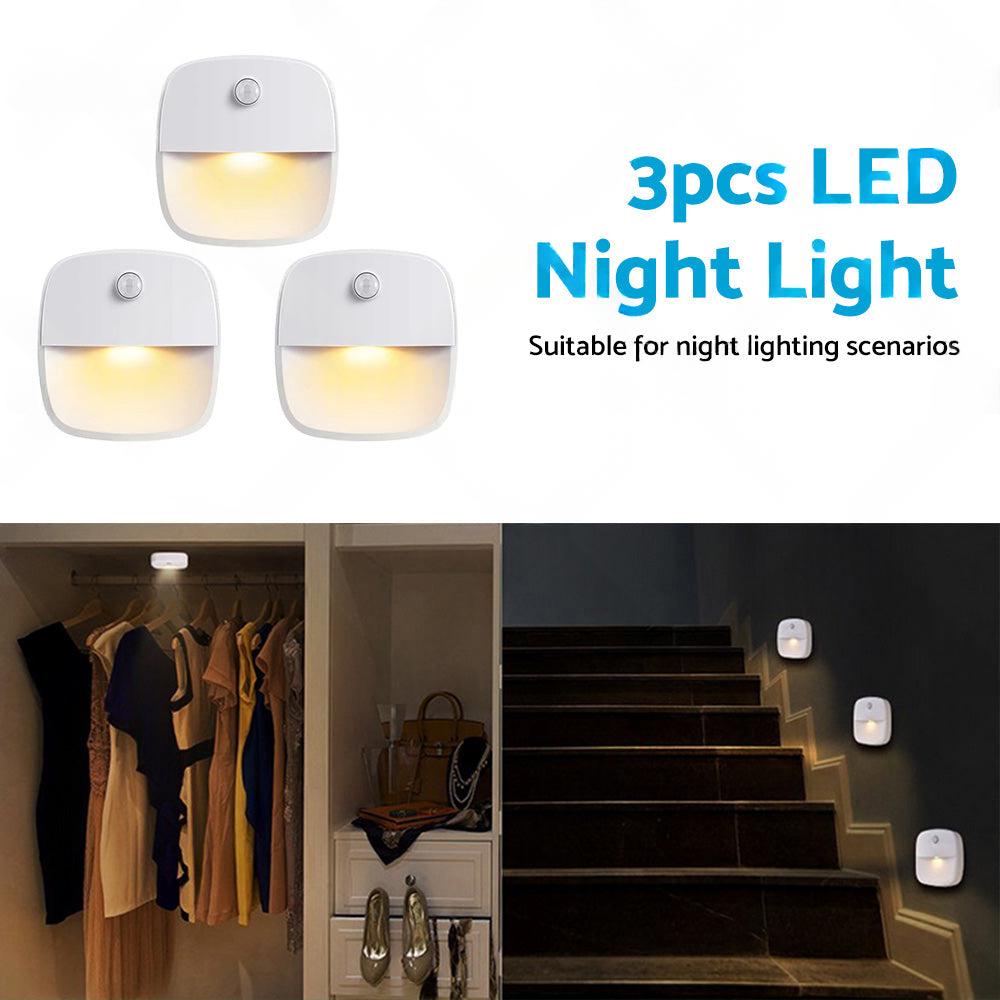 3 PCS Cordless Battery-Powered LED Night Light Motion Sensor Light Warm White