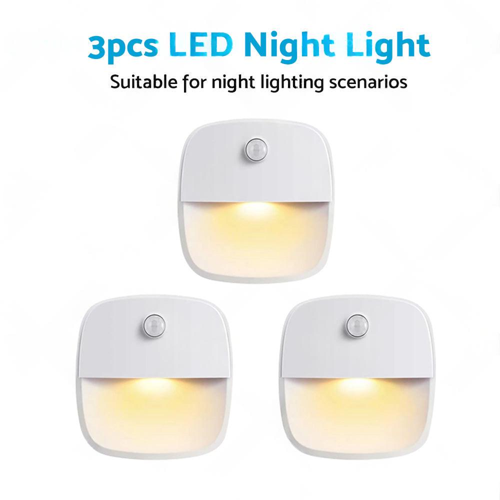 3 PCS Cordless Battery-Powered LED Night Light Motion Sensor Light Warm White