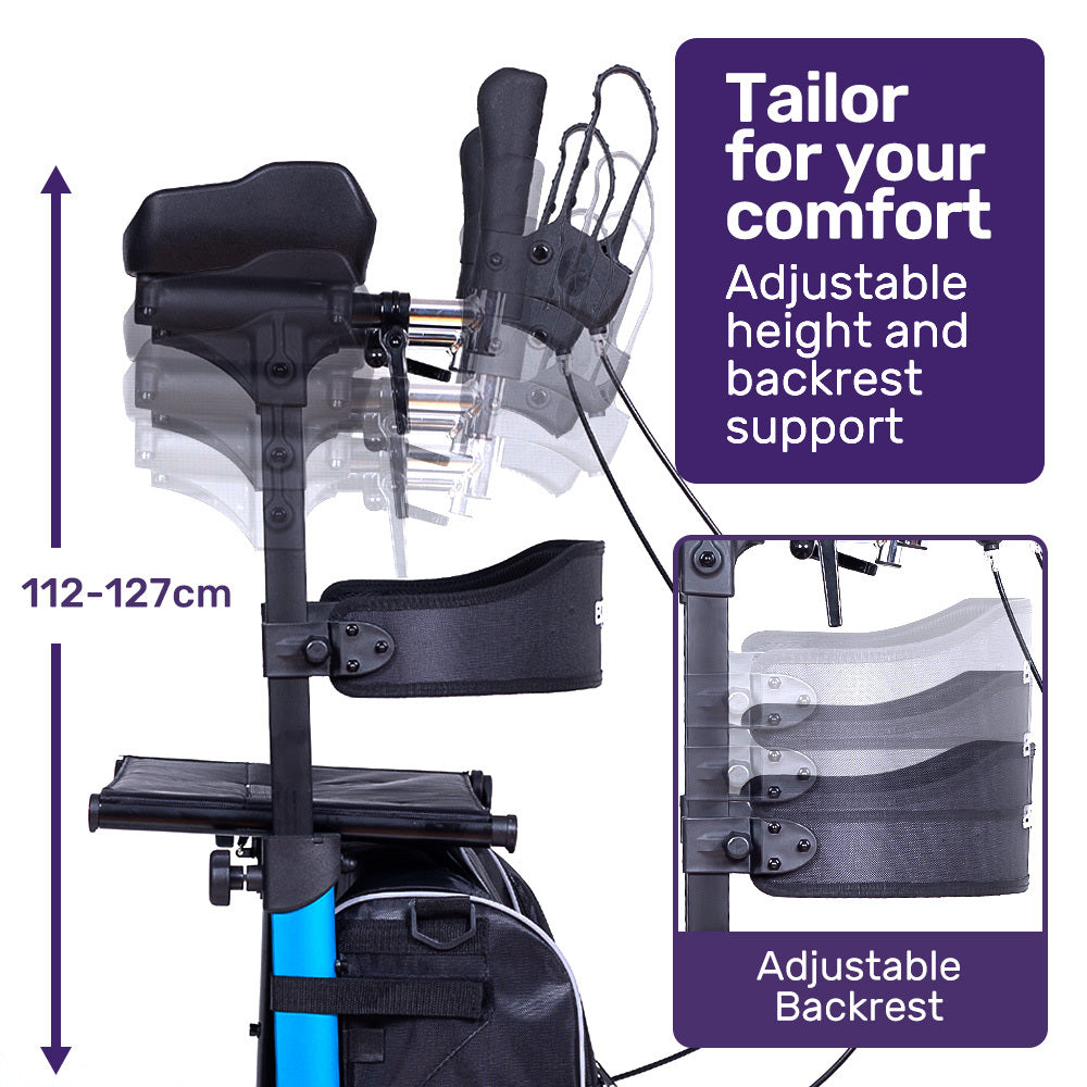 NNEMB Upright Rollator Walker with Forearm Support Rests, Mobilty Aid with Seat, Blue