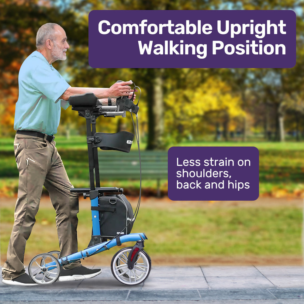 NNEMB Upright Rollator Walker with Forearm Support Rests, Mobilty Aid with Seat, Blue