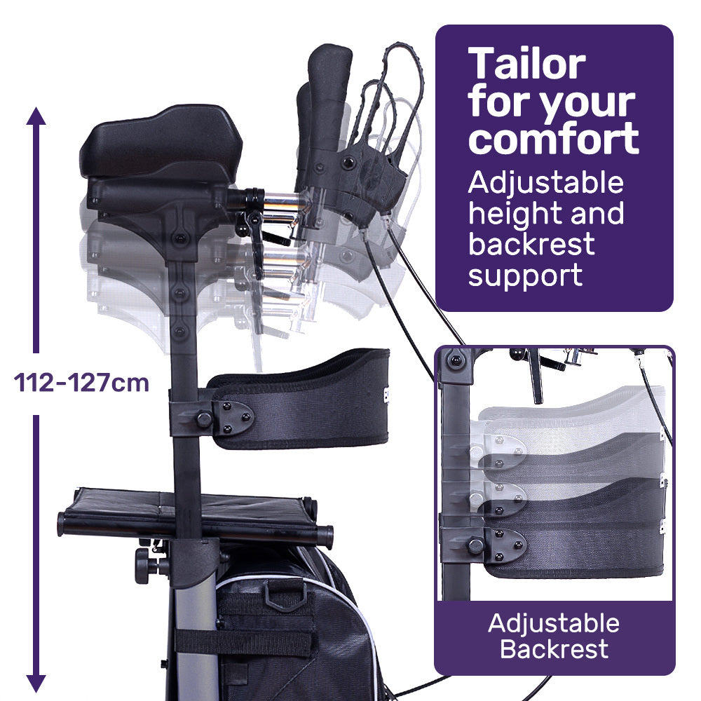 NNEMB Upright Rollator Walker with Forearm Rest Supports, Mobilty Aid with Seat, Grey
