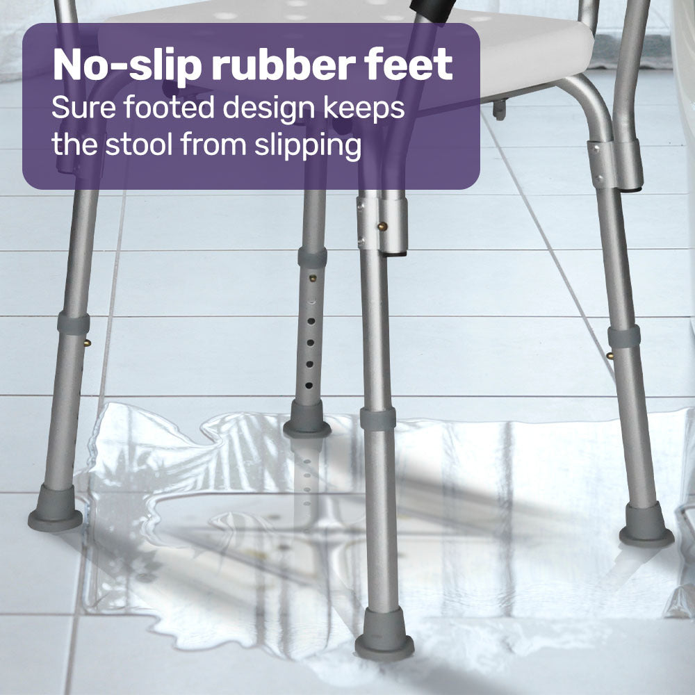 NNEMB Shower Chair Bath Seat 120kg Capacity-with Arms-Adjustable Height-for Elderly-White