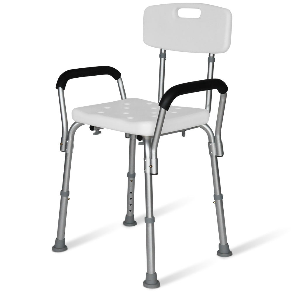 NNEMB Shower Chair Bath Seat 120kg Capacity-with Arms-Adjustable Height-for Elderly-White
