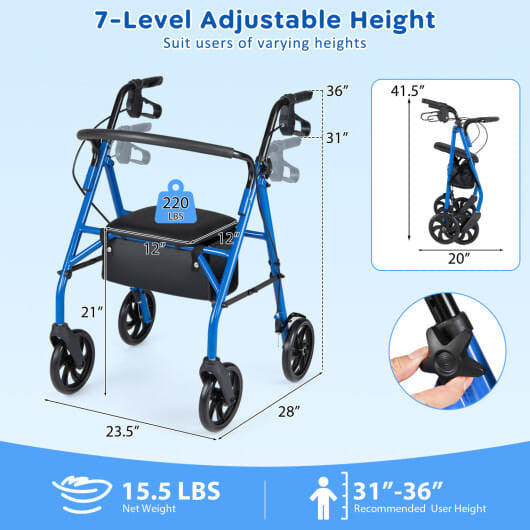 Rollator Walker with Seat and Height Adjustable Handles-Purple