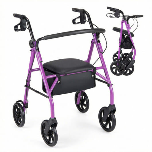 Rollator Walker with Seat and Height Adjustable Handles-Purple