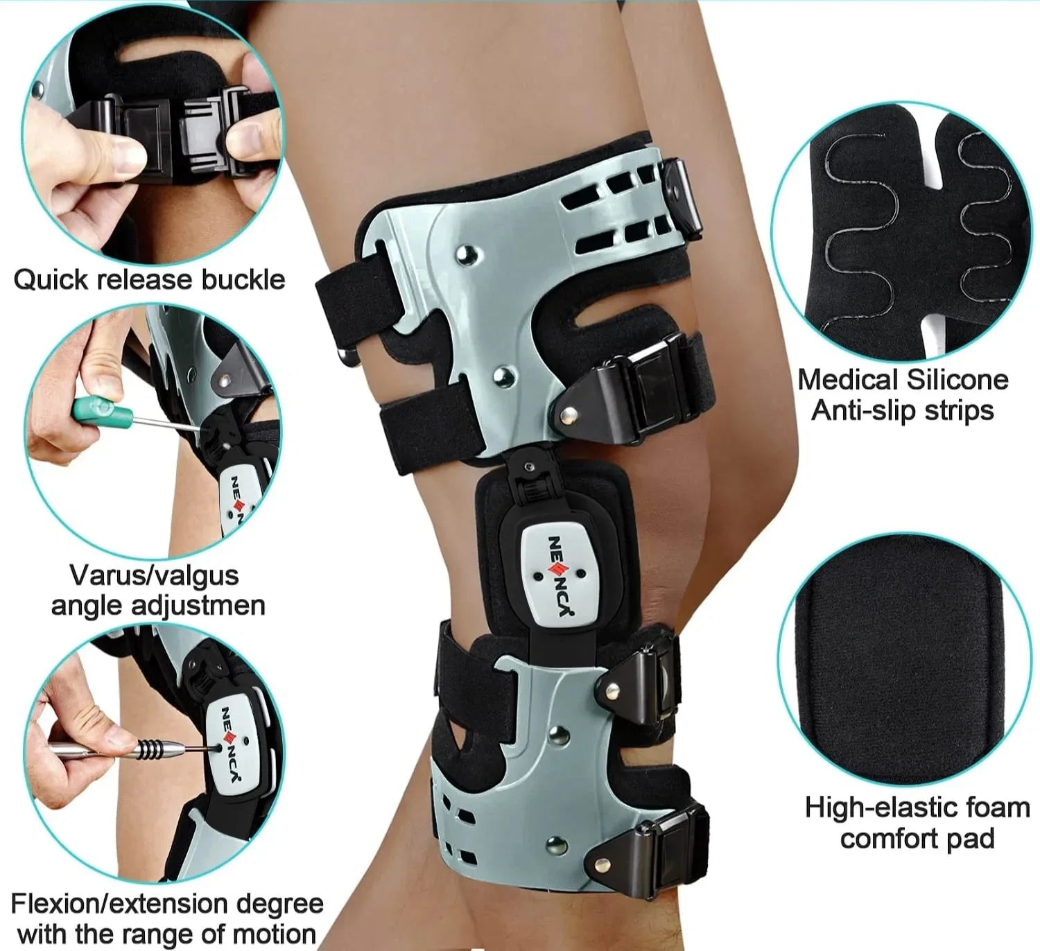 Medical Knee Brace Support Right Leg White