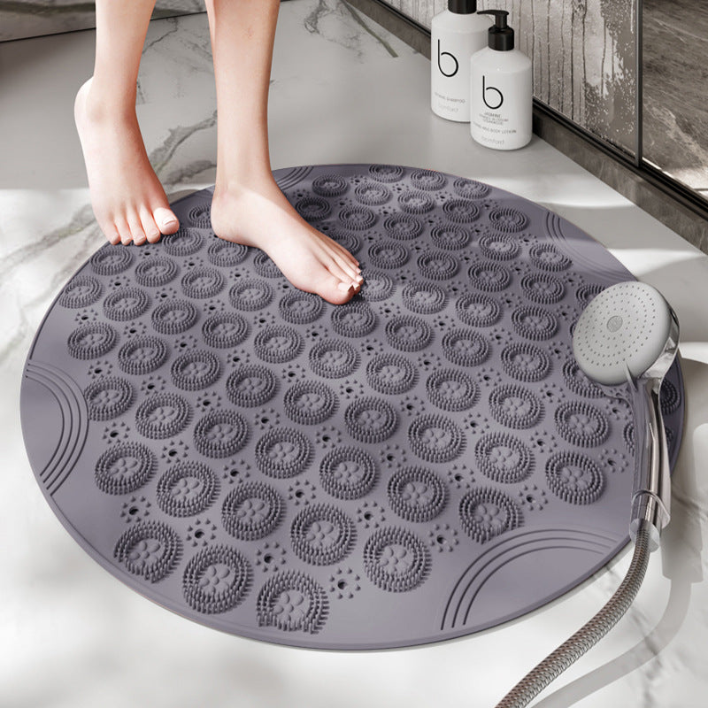 NNEDSZ Grey Non-Slip Round Shower Foot Scrubber Mat - Soft Silicone Massage Pad for Foot Cleaning