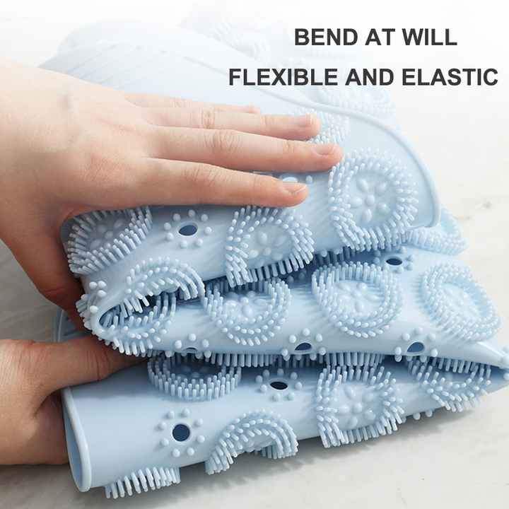 NNEDSZ Grey Non-Slip Round Shower Foot Scrubber Mat - Soft Silicone Massage Pad for Foot Cleaning