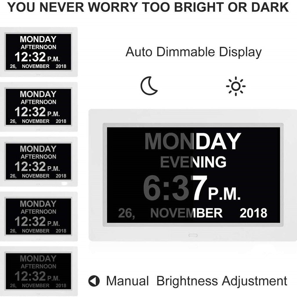 NNEDSZ Black 10.1-Inch Digital Clock with Medication Reminders & Multi-Function Alarm - Ideal for Elderly Care