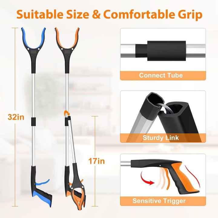 NNEDSZ Orange Foldable  Grabber Tool with Silicone Non-Slip Claws – Ideal for Litter Picking, Outdoor Use, and Household Cleaning