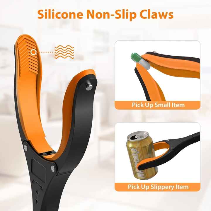 NNEDSZ Orange Foldable  Grabber Tool with Silicone Non-Slip Claws – Ideal for Litter Picking, Outdoor Use, and Household Cleaning