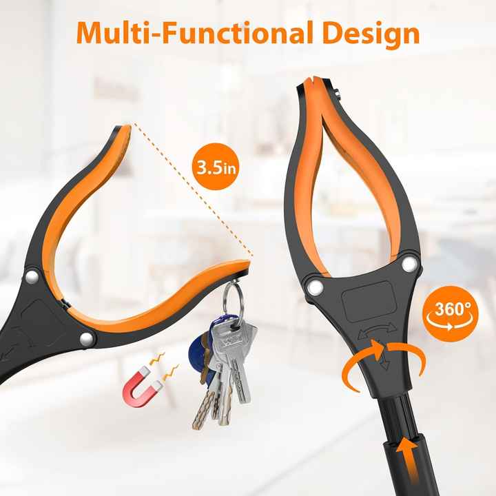 NNEDSZ Orange Foldable  Grabber Tool with Silicone Non-Slip Claws – Ideal for Litter Picking, Outdoor Use, and Household Cleaning