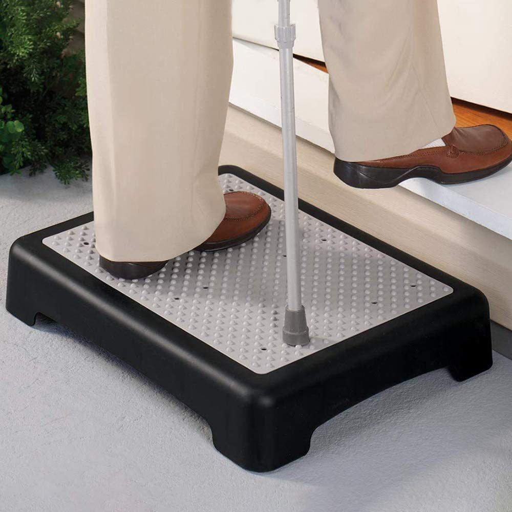 Portable Outdoor Half Step Stool Non-Slip Mobility Aid Large Platform 43x33cm for Elderly Home Car & Bath Use Black Base with White Top Mat