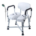 MyGift Professional Grade Adjustable Hygienic Bathroom Shower and Tub Chair with Cutout Cushion Seat Back and Padded Assist Grip Arm Rests Safety Bathing Aid with Showerhead Holder 400 LB Capacity