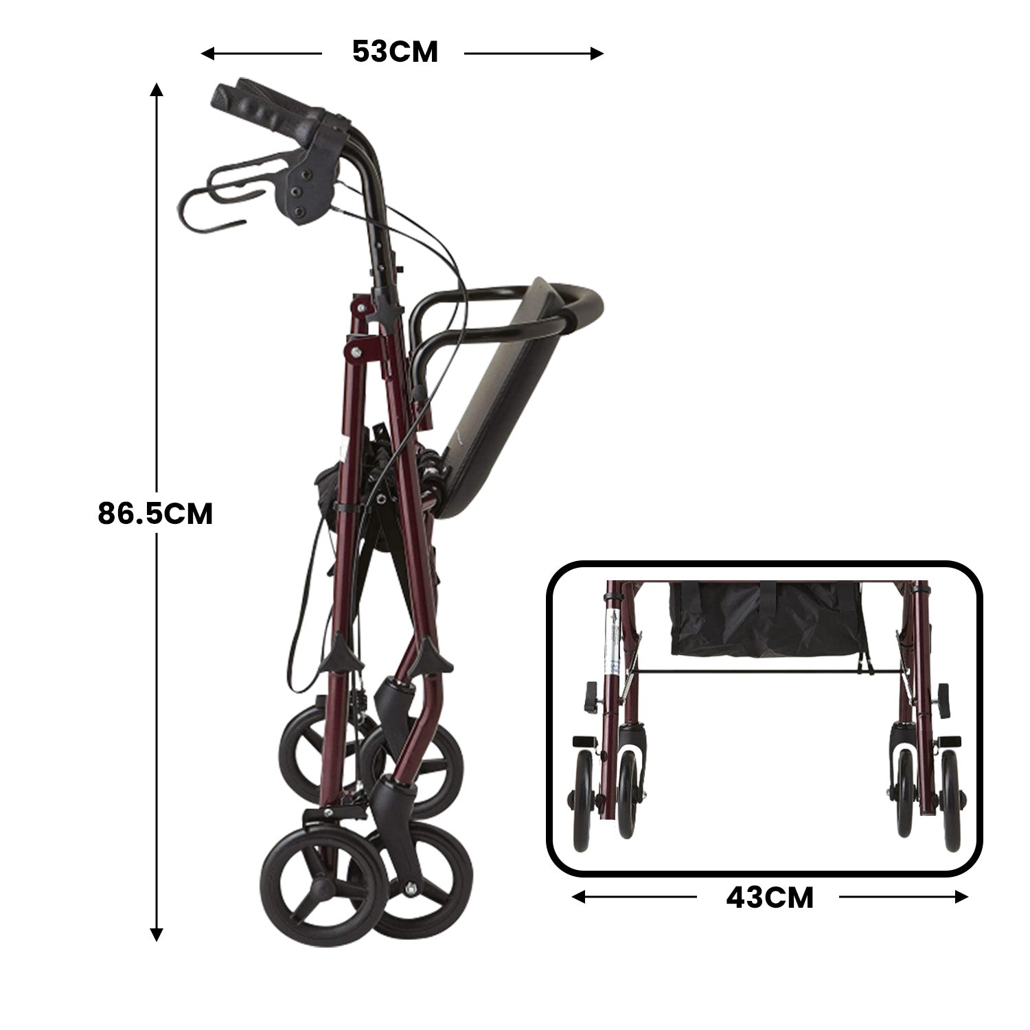 NNEDPE Foldable Steel Frame Rollator 4-Wheel Walker