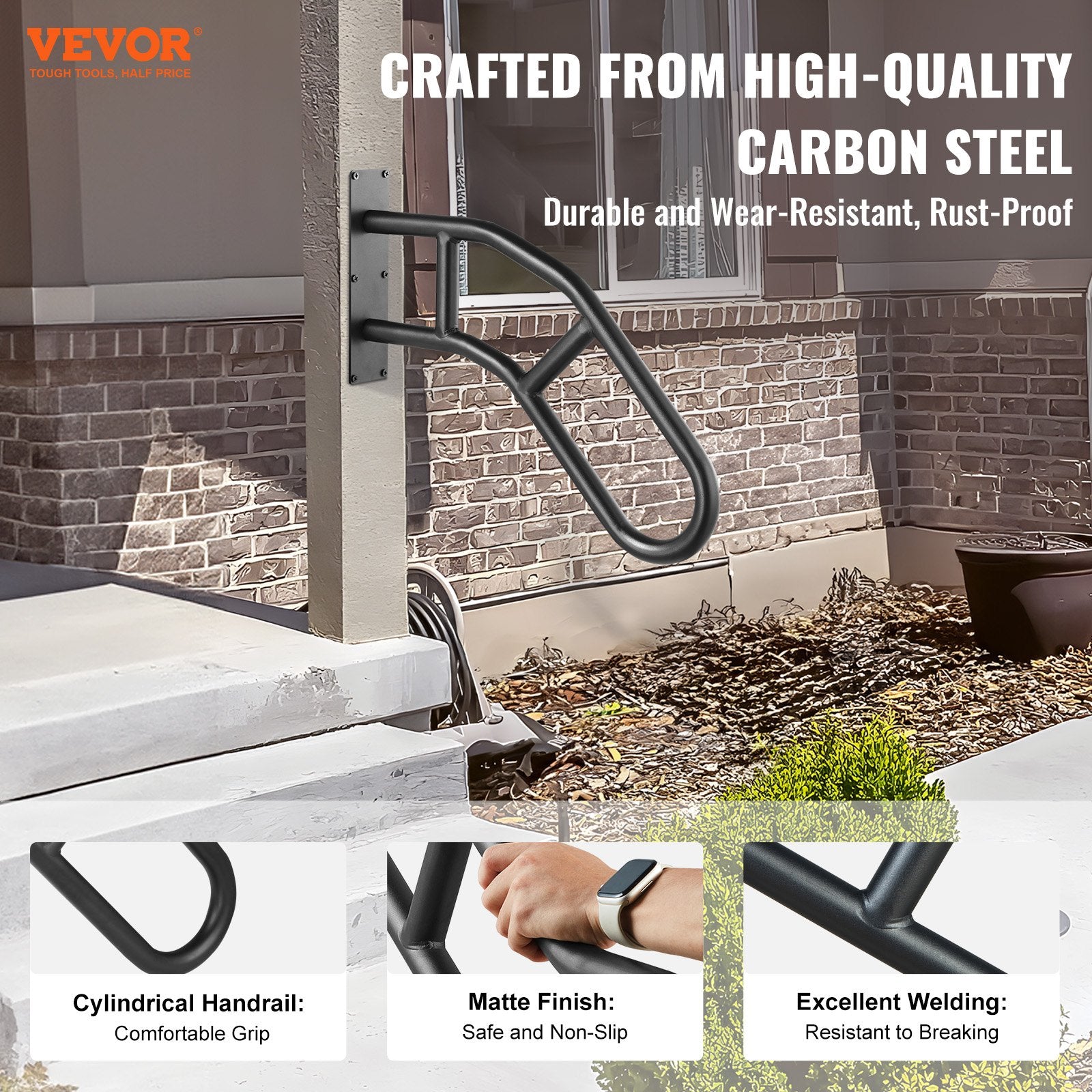 Handrails for Outdoor Steps, 29in Length Wall Mount Safety Railings