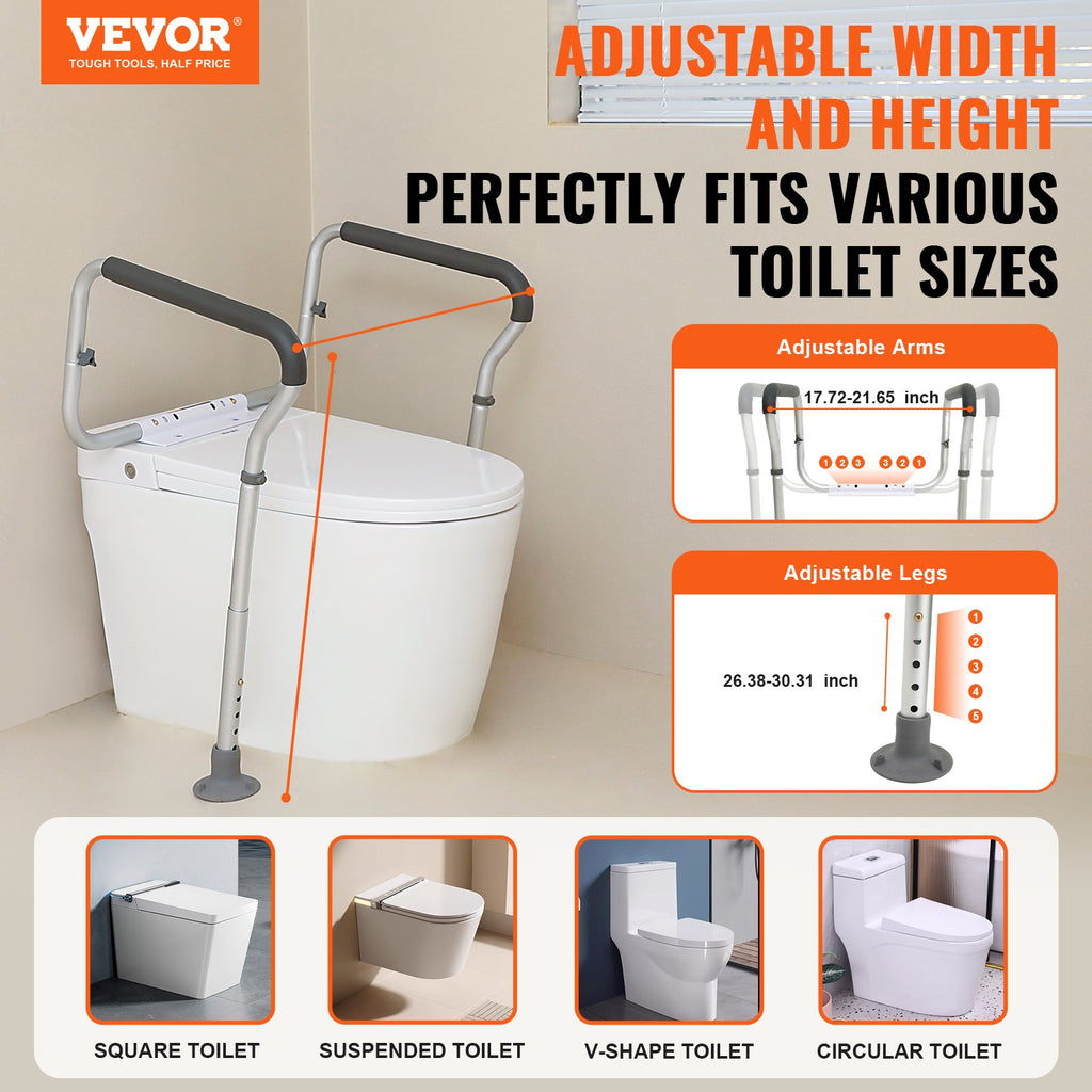 Toilet Safety Rail, Bathroom Toilet Seat Frame, Adjustable Width &