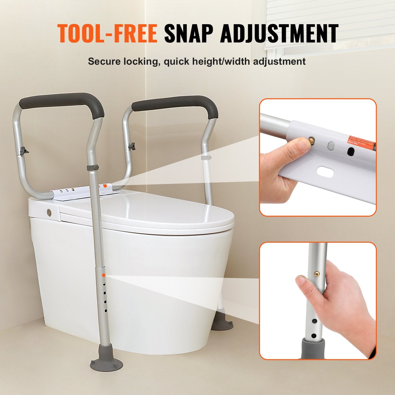Toilet Safety Rail, Bathroom Toilet Seat Frame, Adjustable Width &