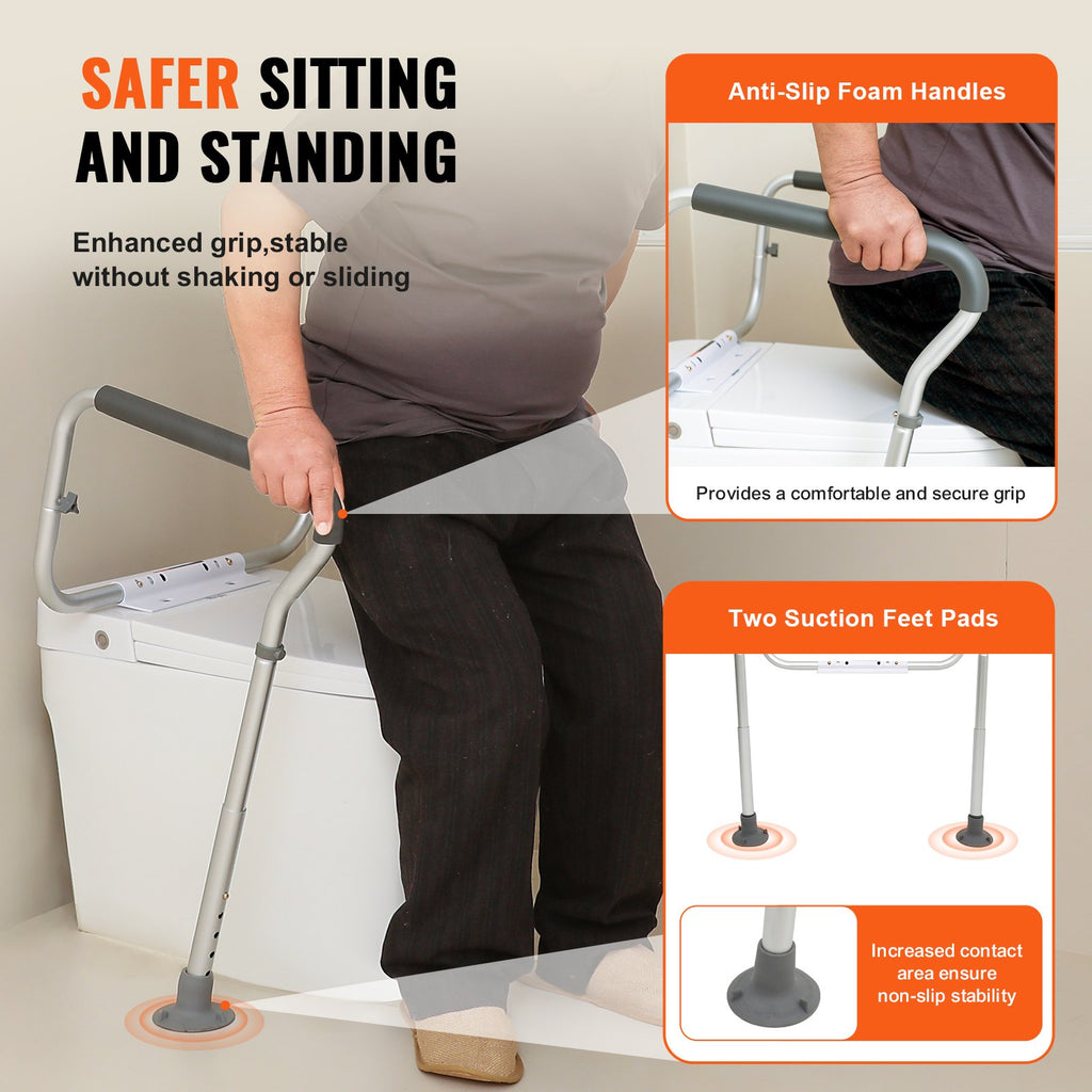 Toilet Safety Rail, Bathroom Toilet Seat Frame, Adjustable Width &